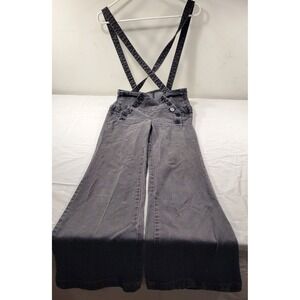 YNQ Denim Overalls Jumpsuit Wide Leg Flare Bell Bottom‎ Gray Button Front